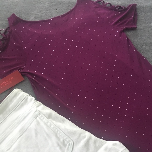 NWT Womens Purple Jennifer Lopez Cold Shoulder Tee - Picture 3 of 7